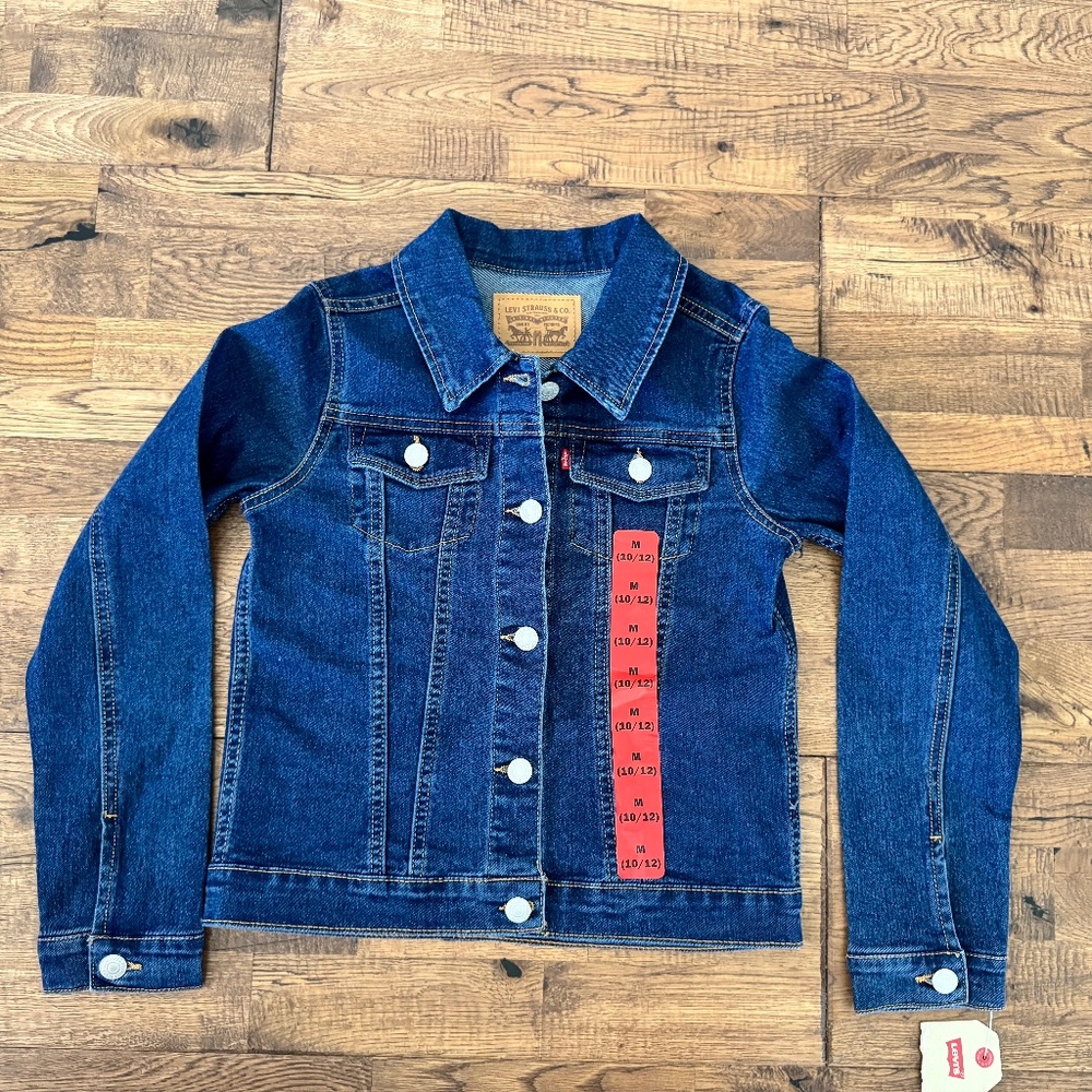 NWT Levi's Collared Denim Trucker Jacket Jean Dark Girls Size‎ M 10 12 E